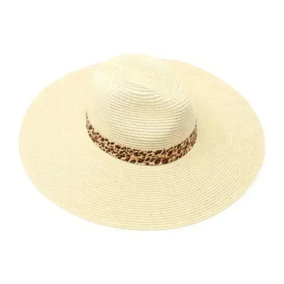Leopard Print Band Straw Sun Hat - Picture 2 of 2